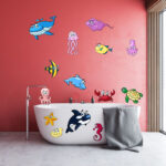 14 Badezimmer Aufkleber Set Fische Meerestiere Wc Bad Wandtattoo Sticker  Dusche in Aufkleber Badezimmer