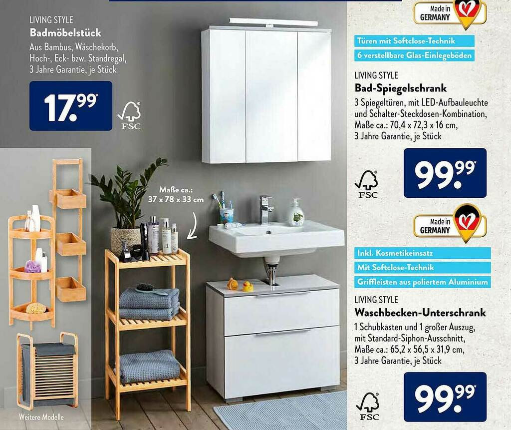 Living Style Bad-Spiegelschrank Oder Waschbecken-Unterschrank for Badezimmer Unterschrank Aldi